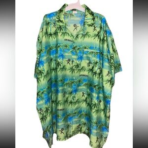 Creations Men’s 3XL Green Blue Tropical Palm Tree Button-Up Shirt Short Sleeve